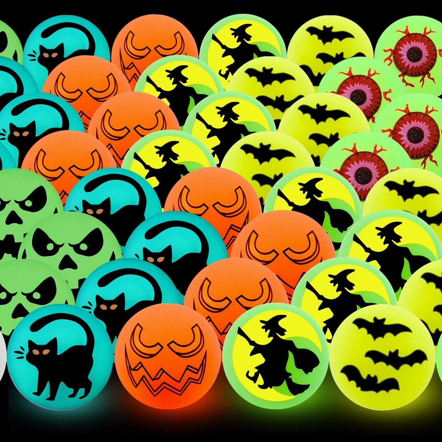 72 Halloween Theme Designs Bouncing Balls - Glow in the Dark Bouncy Party Favors Supplies for Kids, Trick or Treating Goodie
