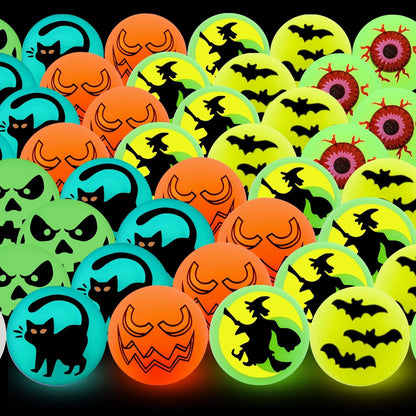 72 Halloween Theme Designs Bouncing Balls - Glow in the Dark Bouncy Party Favors Supplies for Kids, Trick or Treating Goodie