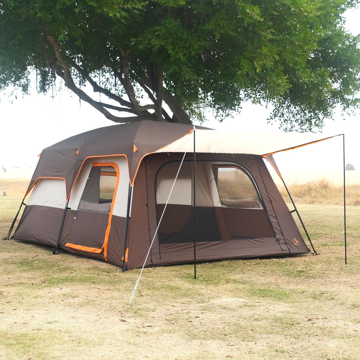 Extra Large Tent 10-12-14 Person(A),Family Cabin Tents,2 Rooms,3 Doors and 3 Windows with Mesh,Straight Wall,Waterproof,Double Layer,Big Tent for Outdoor,Picnic,Camping,Family Gathering