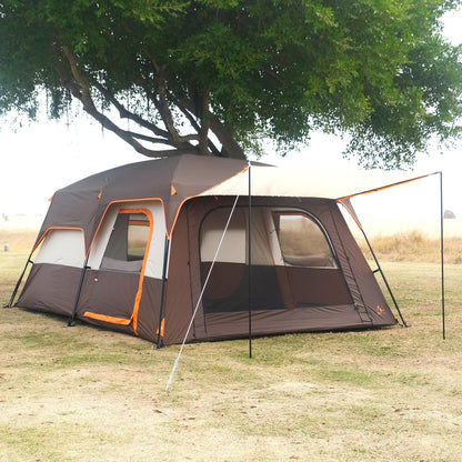 Extra Large Tent 10-12-14 Person(A),Family Cabin Tents,2 Rooms,3 Doors and 3 Windows with Mesh,Straight Wall,Waterproof,Double Layer,Big Tent for Outdoor,Picnic,Camping,Family Gathering