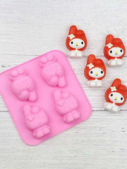 1Pc Hellokittys My Melody Kuromi Cinnamoroll Silicone Baking Mold 4-Cavity Food Grade Flexible DIY Mold for Cake Chocolate De