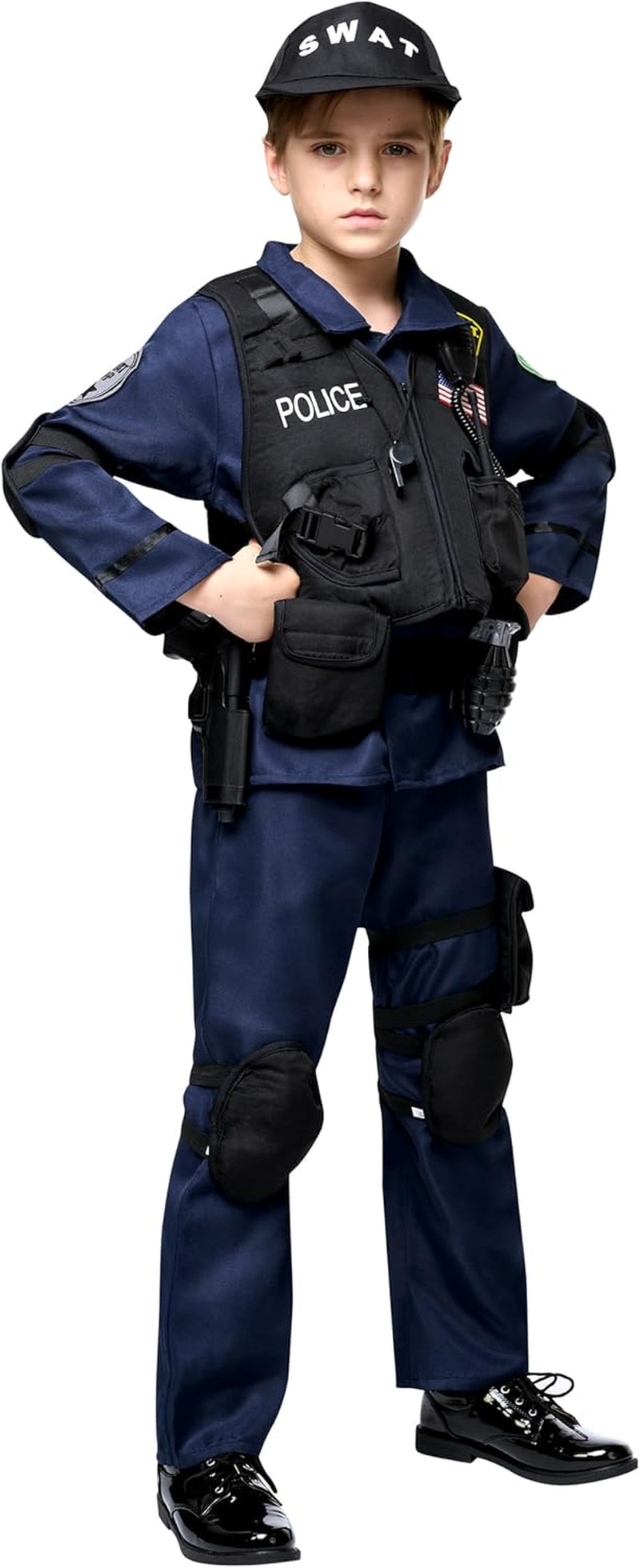 20PCS Police SWAT Costume for Kids, S.W.A.T. Police Officer Costume for Boys Halloween Cosplay Party