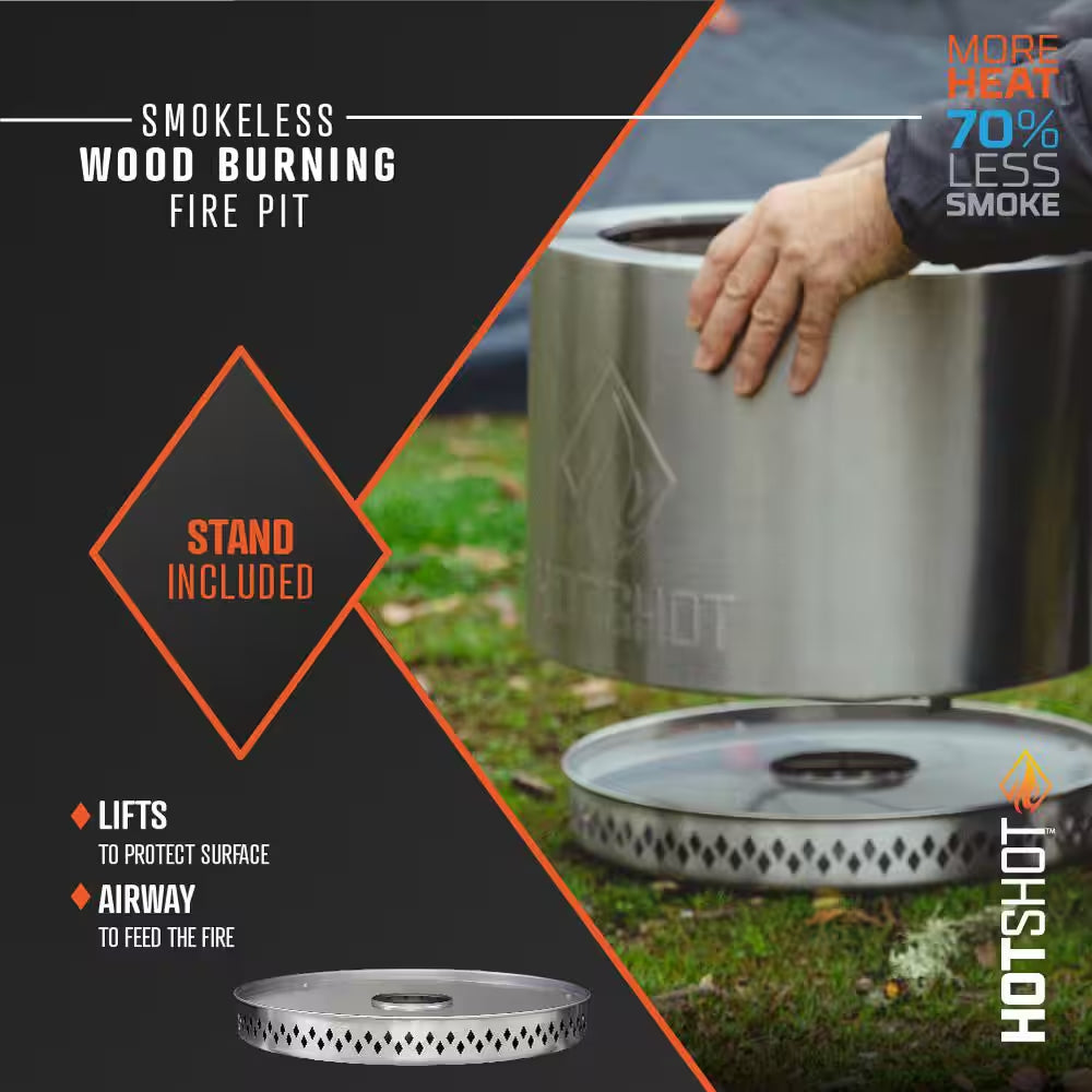 Explorer Portable Low Smoke 19.5 In. round Wood-Burning Fire Pit in Stainless Steel with Carry Bag