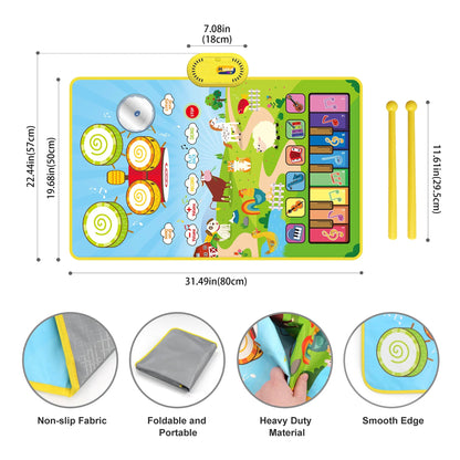 Toys for 1 Year Boys Girls, 3 in 1 Musical Mat Toys Piano & Drum Mat with 2 Sticks, Learning Floor Blanket, Christmas Birthday Gifts for 1 2 3 Year Toddlers