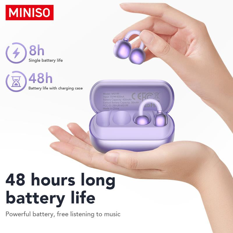 MINISO MS199 Clip on Ear Headphones Full Color Touch Screen, Audio Wireless Headphones Built-In Microphone for Music & Phone Calls,Sport Waterproof & Sweatproof