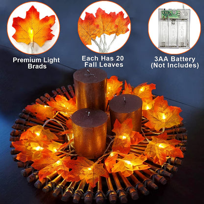 2 Pack Fall Decor Enlarged Maples Leafed Lights Total 20Ft 40LED Thanksgiving Halloween Fall Decorations for Home,Battery Operated Autumn Garland Waterproof Indoor Outdoor Holiday Christmas