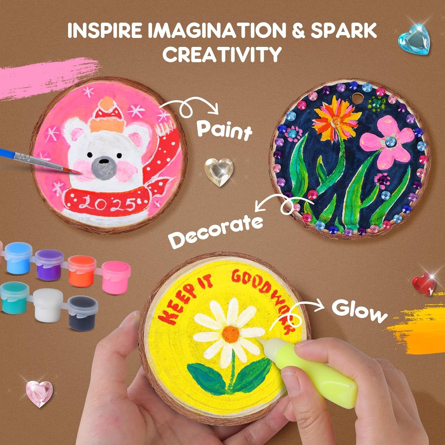 Wooden Painting Kit for Kids - Glow in the Dark Arts and Crafts Supplies Kits for Boys Girls - Kids Activities Creative Art Set Birthday Gifts DIY Paint Toys for Ages 6 7 8 9 10 11 12 Years Old