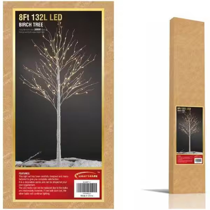 8 Ft. Warm White Pre-Lit 132 LED Birch Tree Artificial Christmas Tree for Home, Festival, Party, Indoor and Outdoor Use