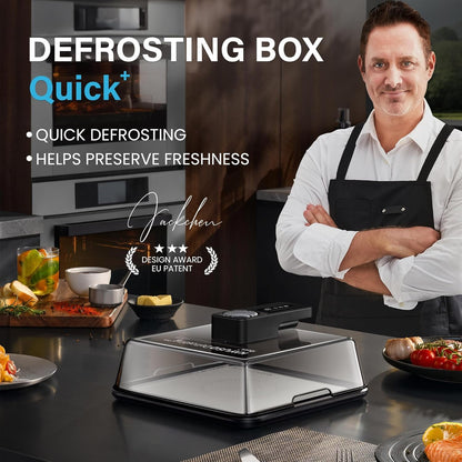 Quick Defrosting Tray for Frozen Meat - Rechargeable Meat Defrosting Tray with Lid, Timable Thawing Box for Frozen Food, Suitable for Frozen Steak, Chicken, Fish, Shrimp and Seafood (Black)