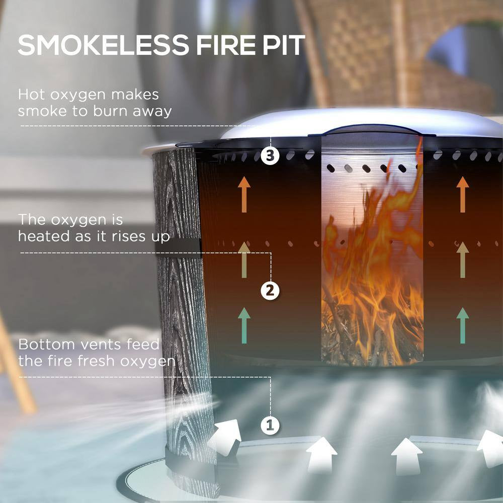 20 In. Barrel Style Smokeless Portable Wood Burning Fire Pit with Fireproof Mat in Black