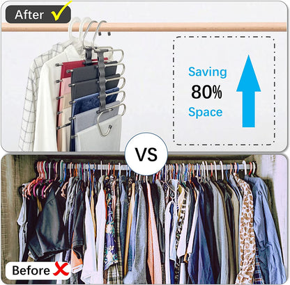 Magic Pants Hangers Space Saving - 2 Pack for Closet Multiple Layers Multifunctional Uses Rack Organizer for Trousers Scarves Slack (2 Pack with 10 Metal Clips)