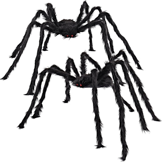 2 Pack 5 Ft Halloween Outdoor Decorations Hairy Black Spider, Scary Giant Spider, Fake Large Haunted House Props, Halloween Yard Lawn Decorations Party Indoor Decor