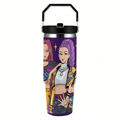 30oz Anime Pattern Vacuum Insulated Tumbler – Hot & Cold Travel Mug with Lid & Straw | Stainless Steel Car Cup
