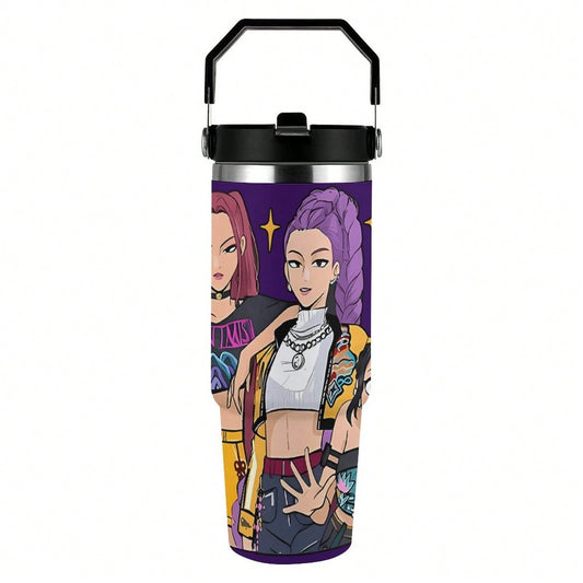 30oz Anime Pattern Vacuum Insulated Tumbler – Hot & Cold Travel Mug with Lid & Straw | Stainless Steel Car Cup
