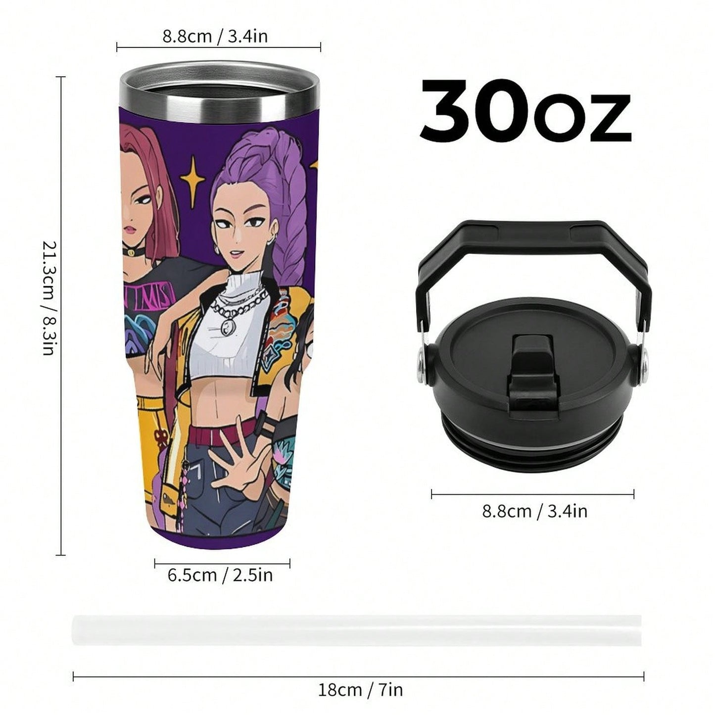 30oz Anime Pattern Vacuum Insulated Tumbler – Hot & Cold Travel Mug with Lid & Straw | Stainless Steel Car Cup