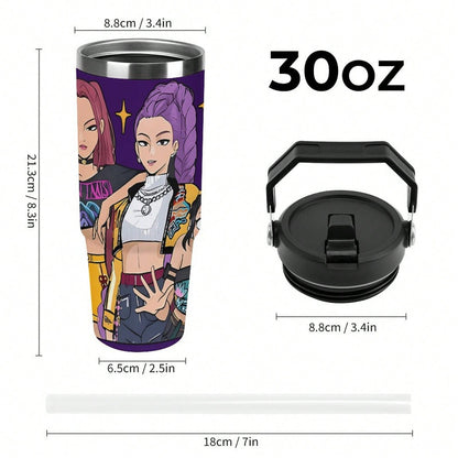 30oz Anime Pattern Vacuum Insulated Tumbler – Hot & Cold Travel Mug with Lid & Straw | Stainless Steel Car Cup