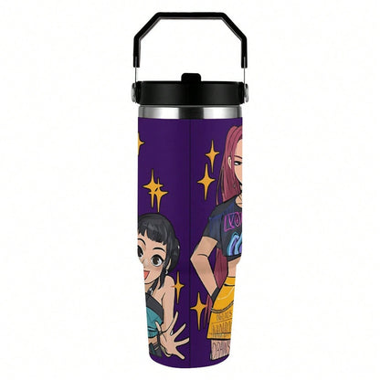 30oz Anime Pattern Vacuum Insulated Tumbler – Hot & Cold Travel Mug with Lid & Straw | Stainless Steel Car Cup