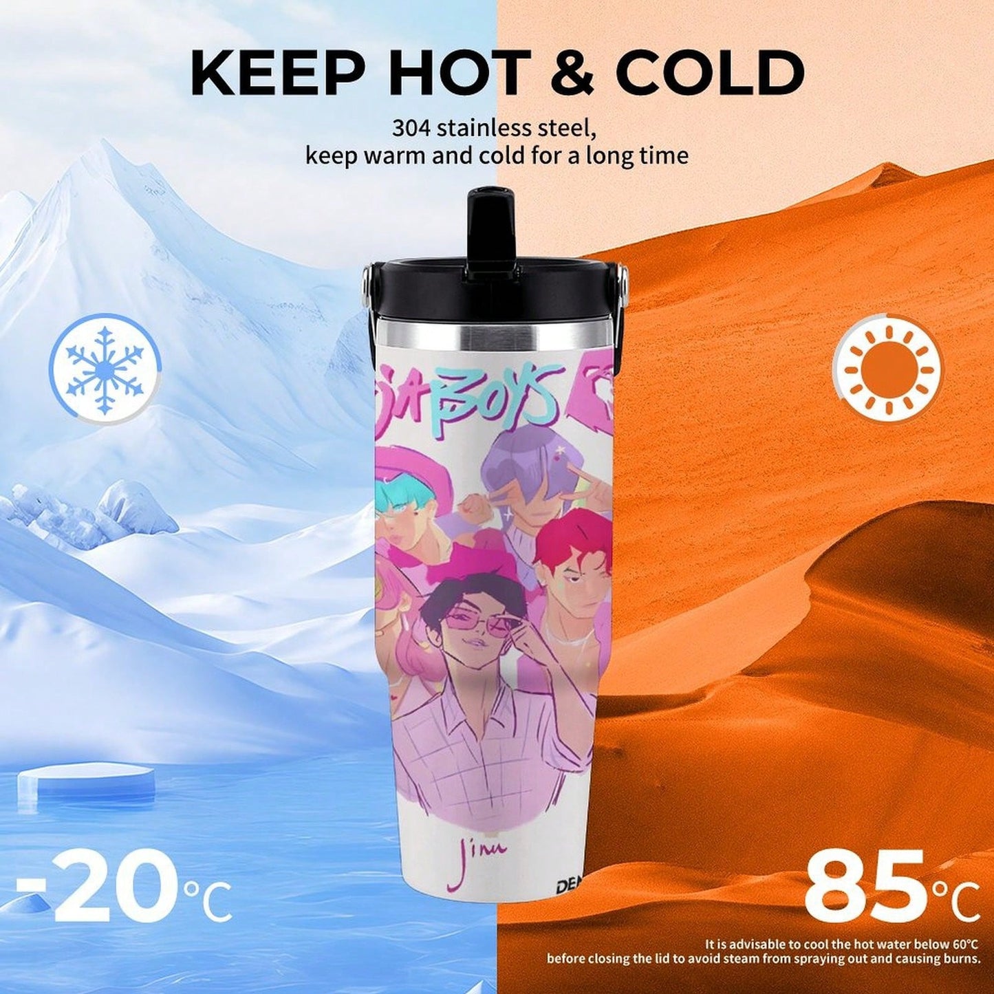 Neon Demon Kpop 30oz Insulated Car Tumbler – Anime Travel Mug with Lid & Straw | Stainless Steel Vacuum Cup