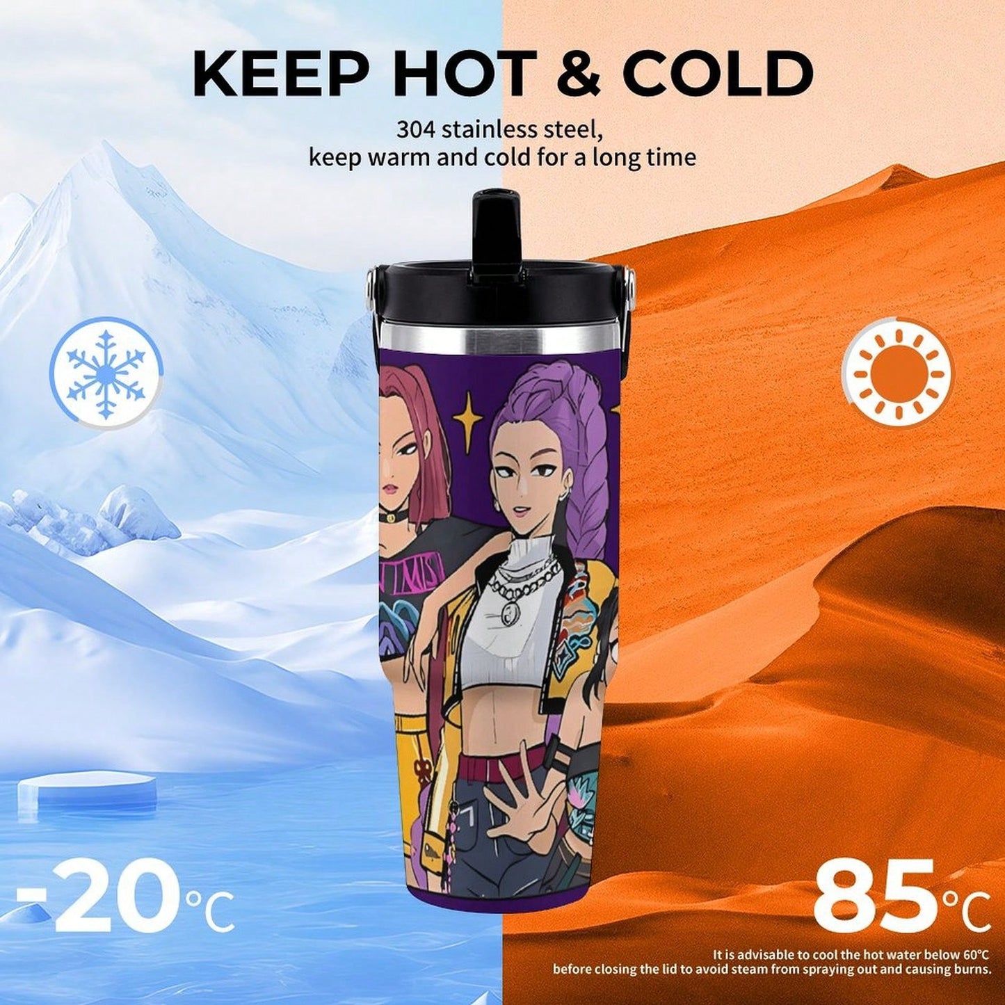30oz Anime Pattern Vacuum Insulated Tumbler – Hot & Cold Travel Mug with Lid & Straw | Stainless Steel Car Cup