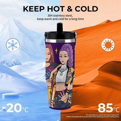 30oz Anime Pattern Vacuum Insulated Tumbler – Hot & Cold Travel Mug with Lid & Straw | Stainless Steel Car Cup