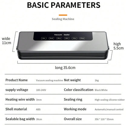 Vacuum Sealer Machine – Automatic Food Sealer with 30pcs Vacuum Bags, Small Household Packaging Machine