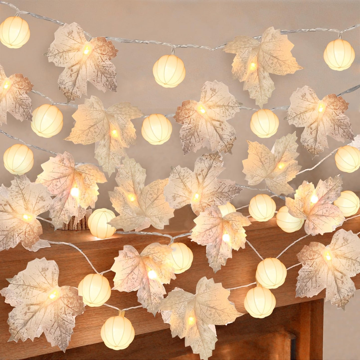 3 Pack Fall Garland with Pumpkin Lights & Enlarged Maple Fall Halloween String Lights Pumpkin Decor, 30Ft 60LED Waterproof Battery Operated Fall Decorations for Home Thanksgiving Decor Indoor Outdoor