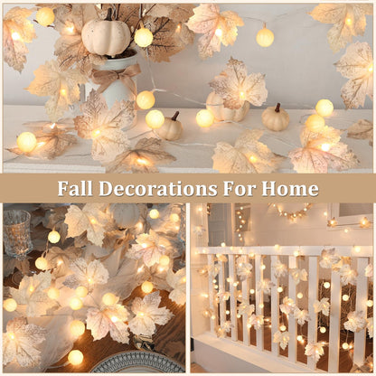 3 Pack Fall Garland with Pumpkin Lights & Enlarged Maple Fall Halloween String Lights Pumpkin Decor, 30Ft 60LED Waterproof Battery Operated Fall Decorations for Home Thanksgiving Decor Indoor Outdoor