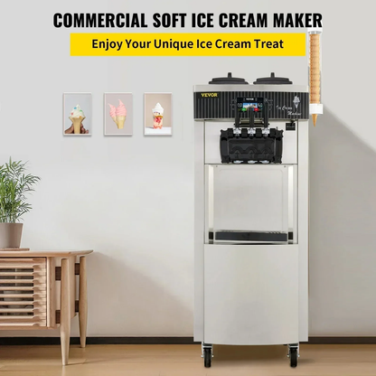 Commercial Soft Ice Cream Machine 2200W 20-28L/H Ice Cream Maker Double 6L Hoppers Ice Cream Making Machine YKF-8228H
