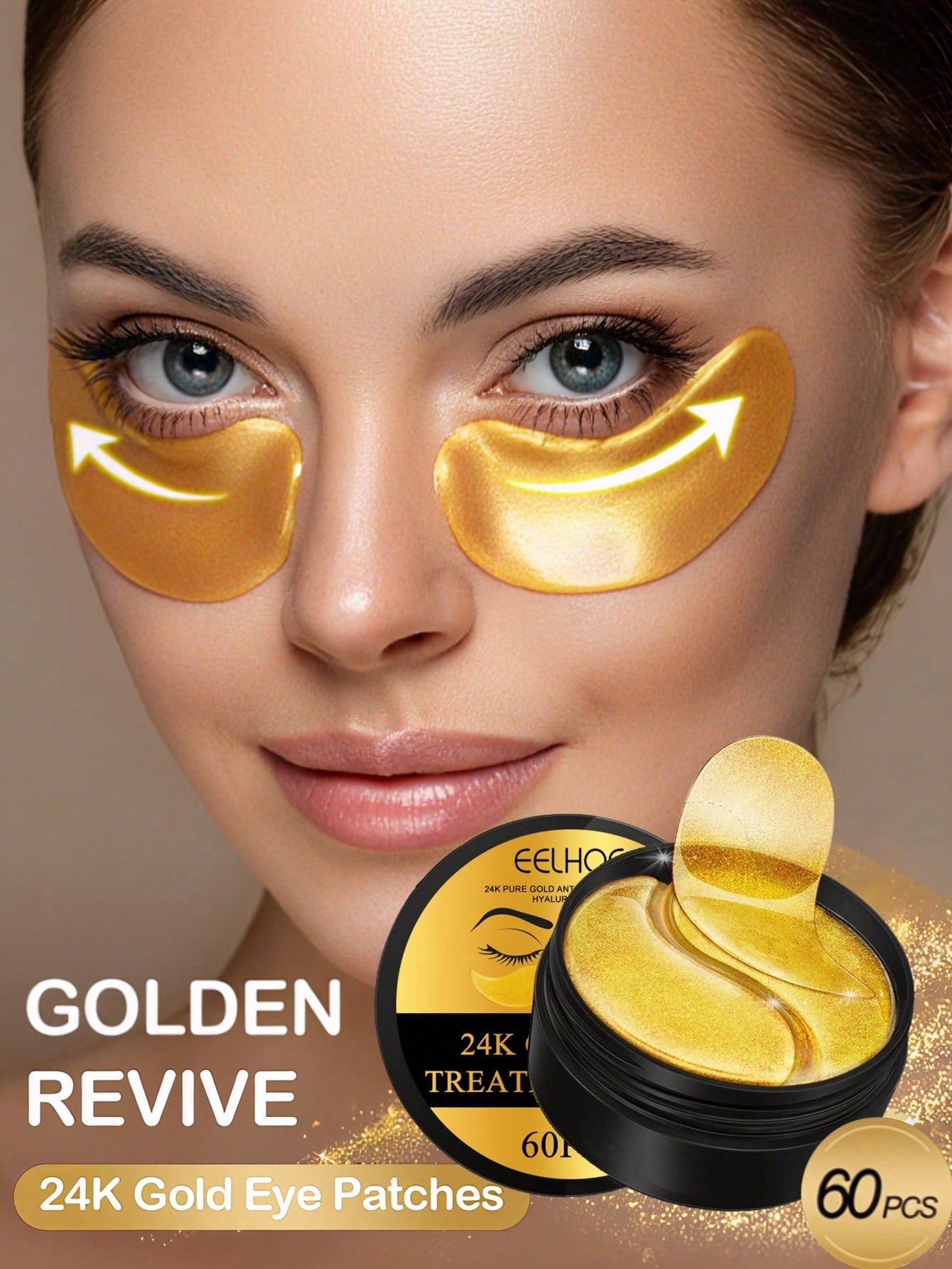 ✨ 60-Piece 24K Gold Eye Mask – Hydrating Firming Gel Patches for Dark Circles
