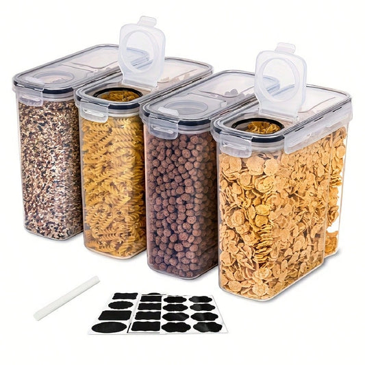 THELIFE 4pcs Cereal Storage Container Set – 84.5 fl.oz Plastic Airtight Food Containers with Labels