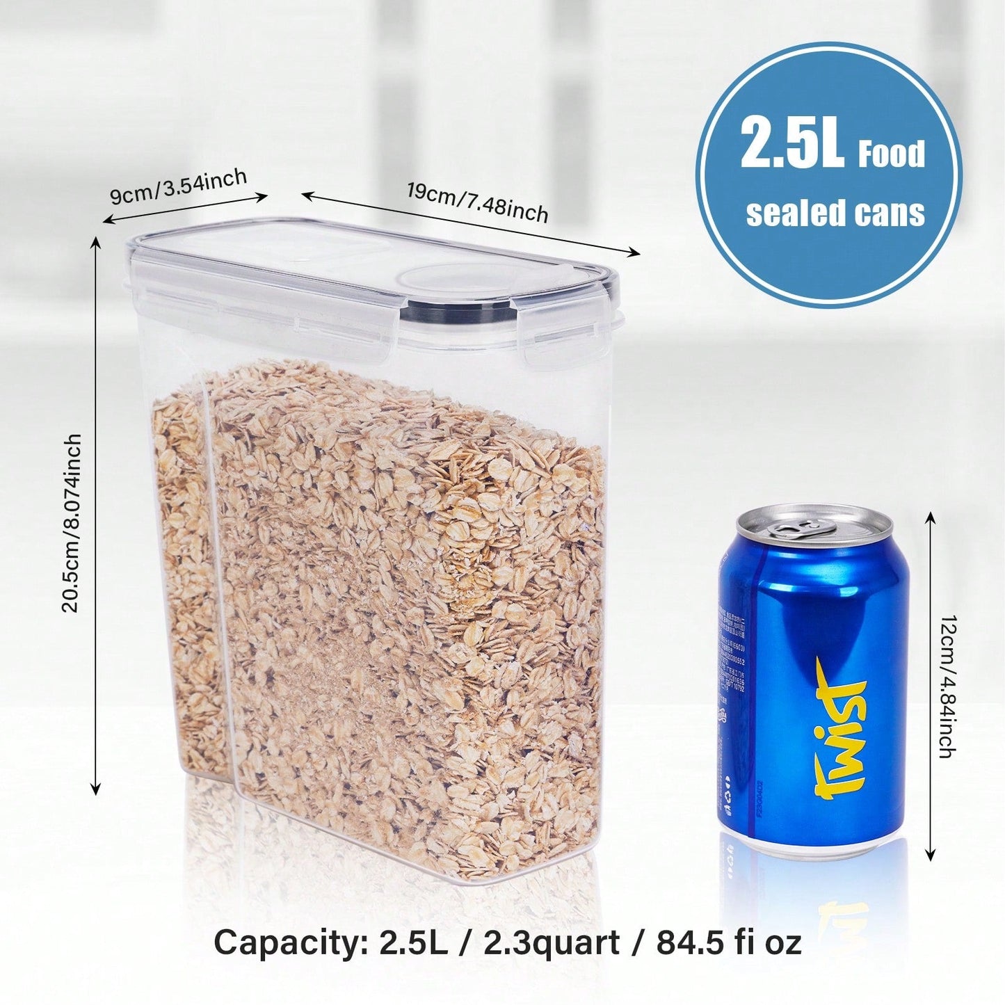 THELIFE 4pcs Cereal Storage Container Set – 84.5 fl.oz Plastic Airtight Food Containers with Labels