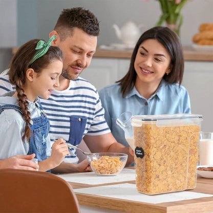 THELIFE 4pcs Cereal Storage Container Set – 84.5 fl.oz Plastic Airtight Food Containers with Labels