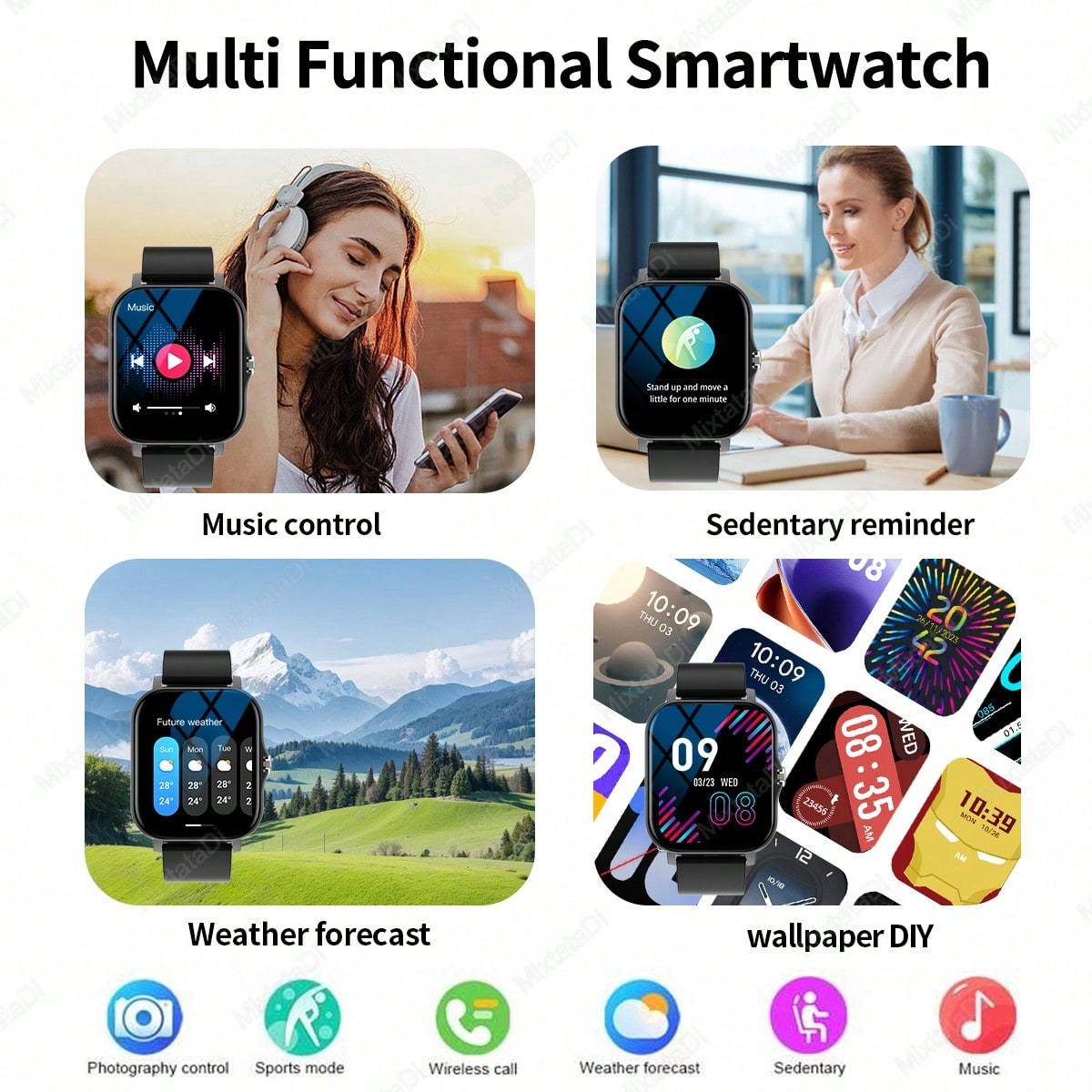 MixtataDi Smart Watch – Multifunctional Sports Smartwatch with Wireless Calls, Music & Notifications (Android/iOS)