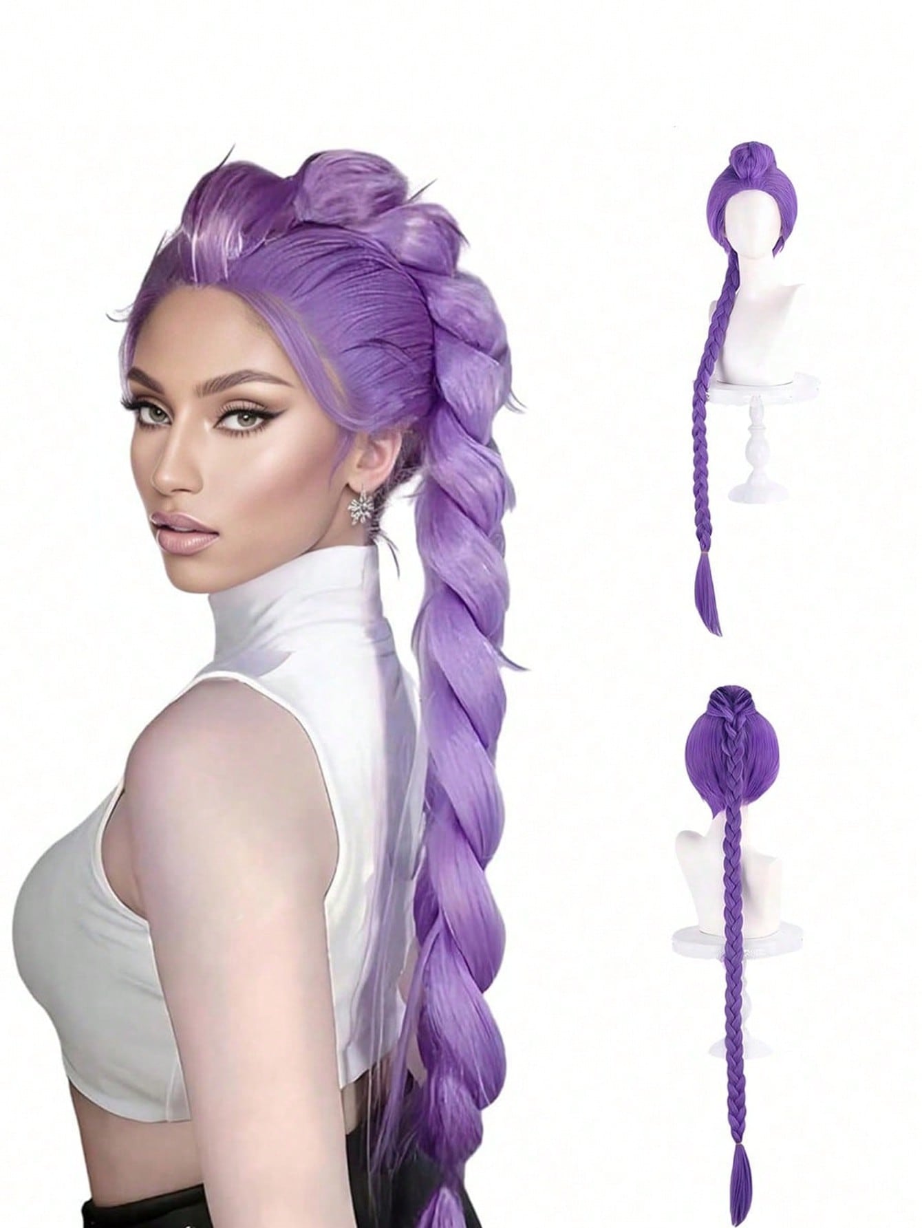 Rumi Demon Hunters Cosplay Wig – Long Purple Braided Wig for Women & Kids, Halloween Costume Accessory (사본)
