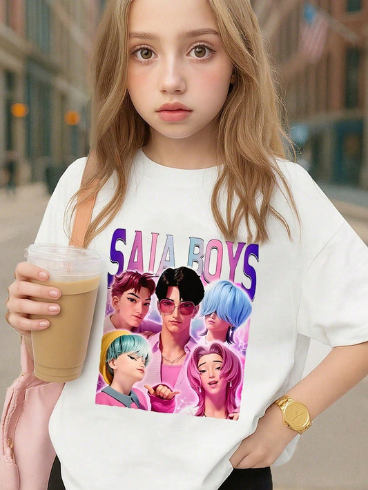 K-Pop Demon Hunters Y2K Graphic Tee – Jinu, Abby, Mystery, Romance & Baby | 100% Cotton Black Round Neck T-Shirt for Girls & Boys