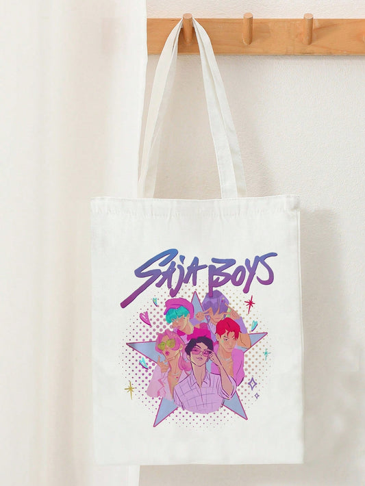 K-pop Saja Pattern Tote Bag – Shoulder Bag for Travel, Shopping & Daily Commute, Foldable Gift Idea