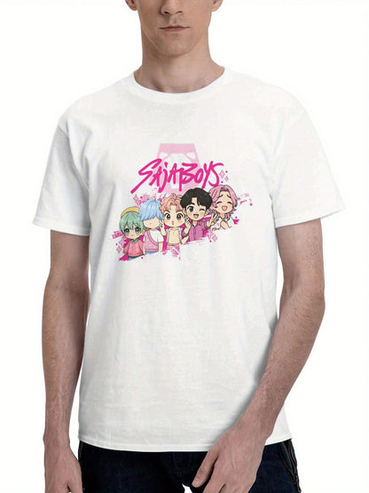 Unisex K-pop Graphic T-Shirt – “Demon Hunters” Chibi Band Design, Casual Crew Neck Tee, 180g