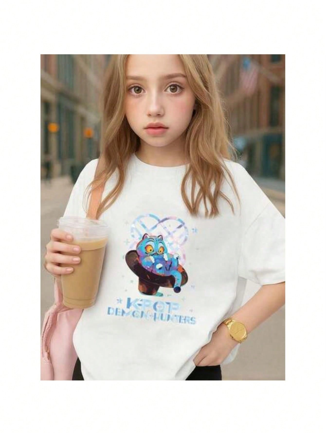 KPOP Demon Hunters Kids Graphic Tee – 100% Cotton Black Round Neck T-Shirt, Back to School Clothes