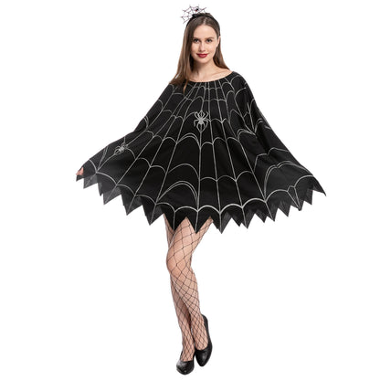 Spider Costume Adult Woman, Halloween Poncho Costume, Spider Web Dress Poncho Outfit