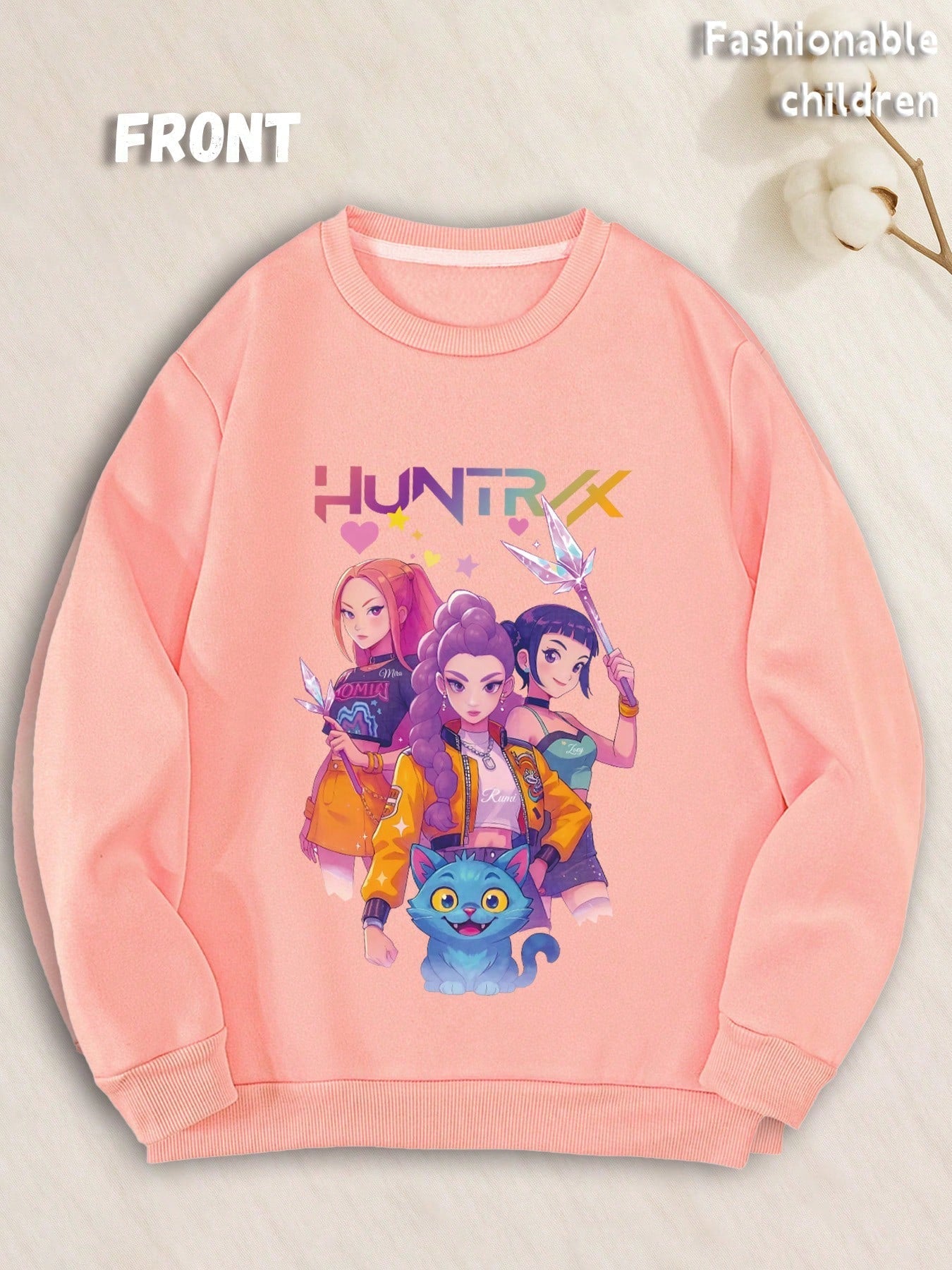 Witch Hunter Group Girls’ Sweatshirt – Autumn Round-Neck Casual Sportswear, Soft & Comfortable