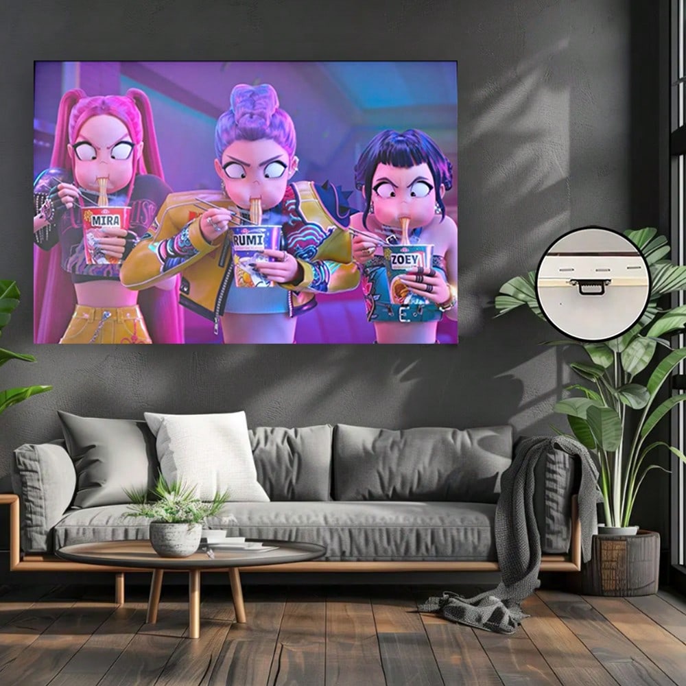 Framed K-Pop Demon Hunters Poster – Modern Minimalist Movie Wall Art for Living Room & Bedroom