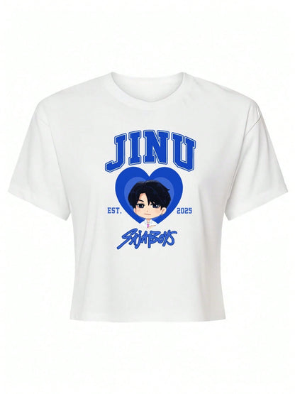 Jinu Sajaboys Women’s Cropped Short Sleeve Tee – Soft Cotton, Black & White, Regular Fit