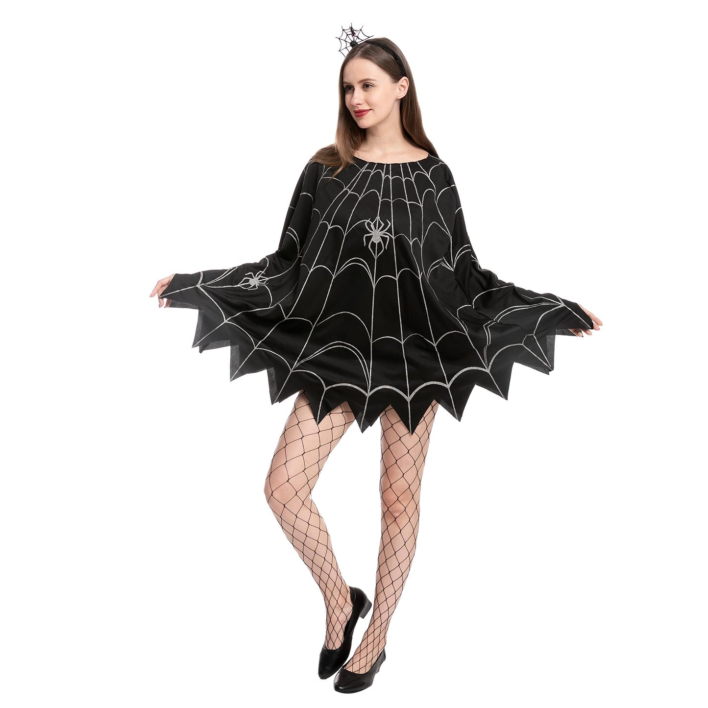 Spider Costume Adult Woman, Halloween Poncho Costume, Spider Web Dress Poncho Outfit