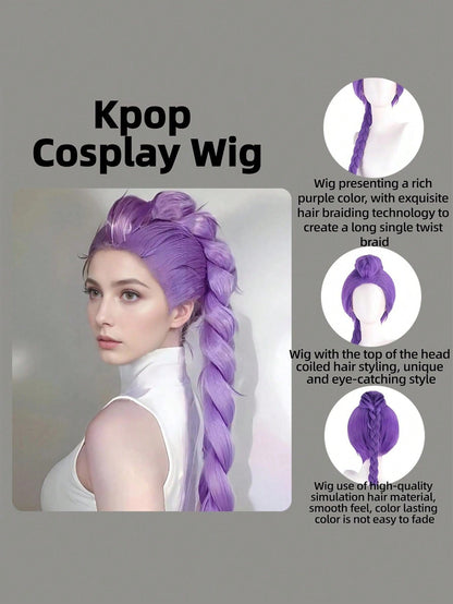 Rumi Demon Hunters Cosplay Wig – Long Purple Braided Wig for Women & Kids, Halloween Costume Accessory (사본)