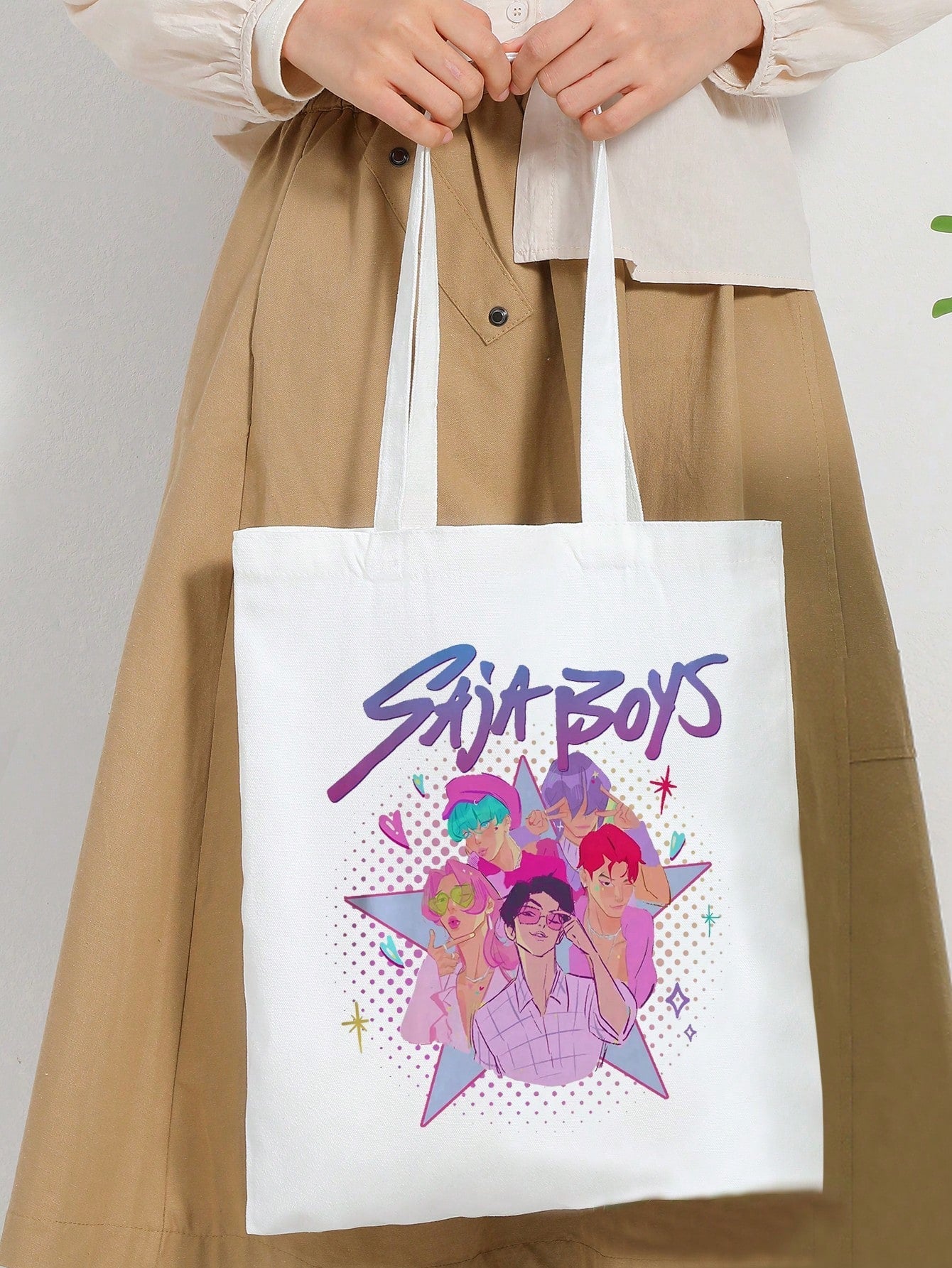 K-pop Saja Pattern Tote Bag – Shoulder Bag for Travel, Shopping & Daily Commute, Foldable Gift Idea