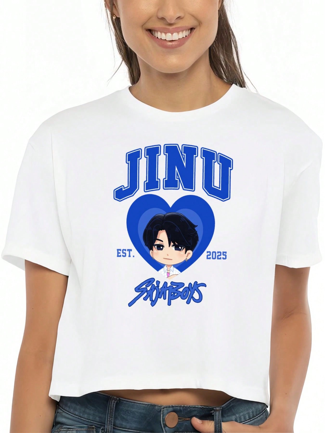 Jinu Sajaboys Women’s Cropped Short Sleeve Tee – Soft Cotton, Black & White, Regular Fit
