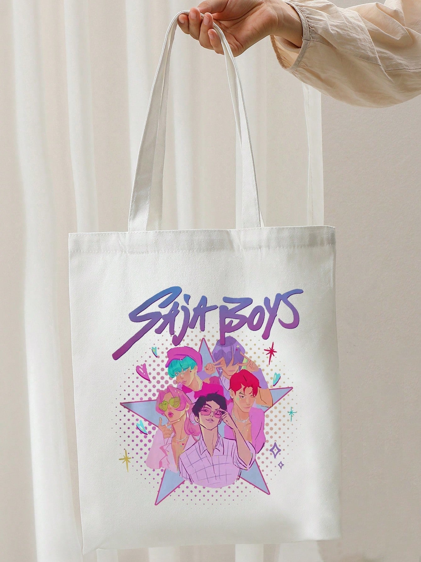 K-pop Saja Pattern Tote Bag – Shoulder Bag for Travel, Shopping & Daily Commute, Foldable Gift Idea
