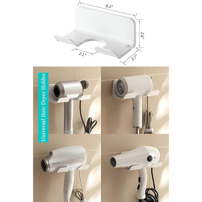 Universal Hair Dryer Holder – Wall Mount Blow Dryer Hanger with Organizer, Self-Adhesive Bathroom Cabinet Hook (1 Pack.2Pack))