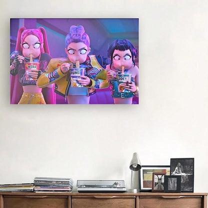 Framed K-Pop Demon Hunters Poster – Modern Minimalist Movie Wall Art for Living Room & Bedroom