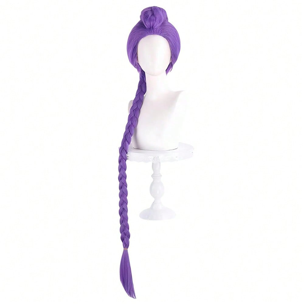 Rumi Demon Hunters Cosplay Wig – Long Purple Braided Wig for Women & Kids, Halloween Costume Accessory